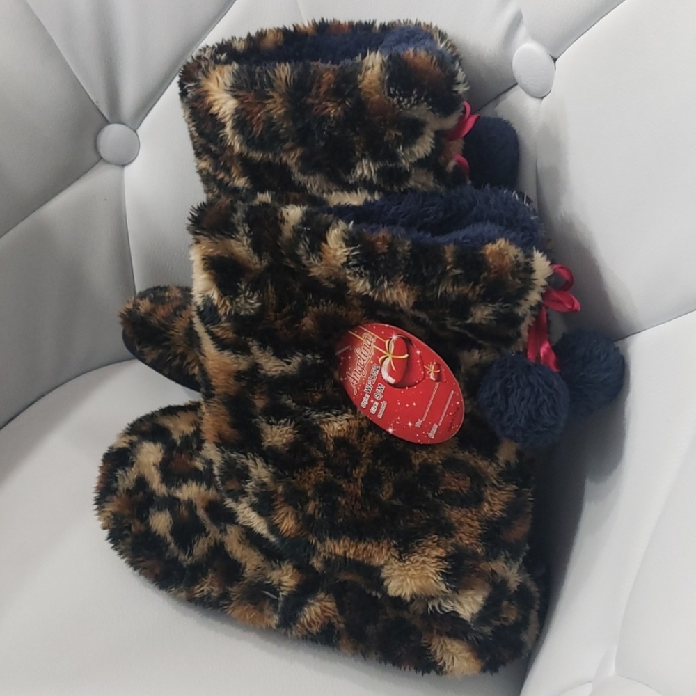 Leopard & Navy Slipper Boots